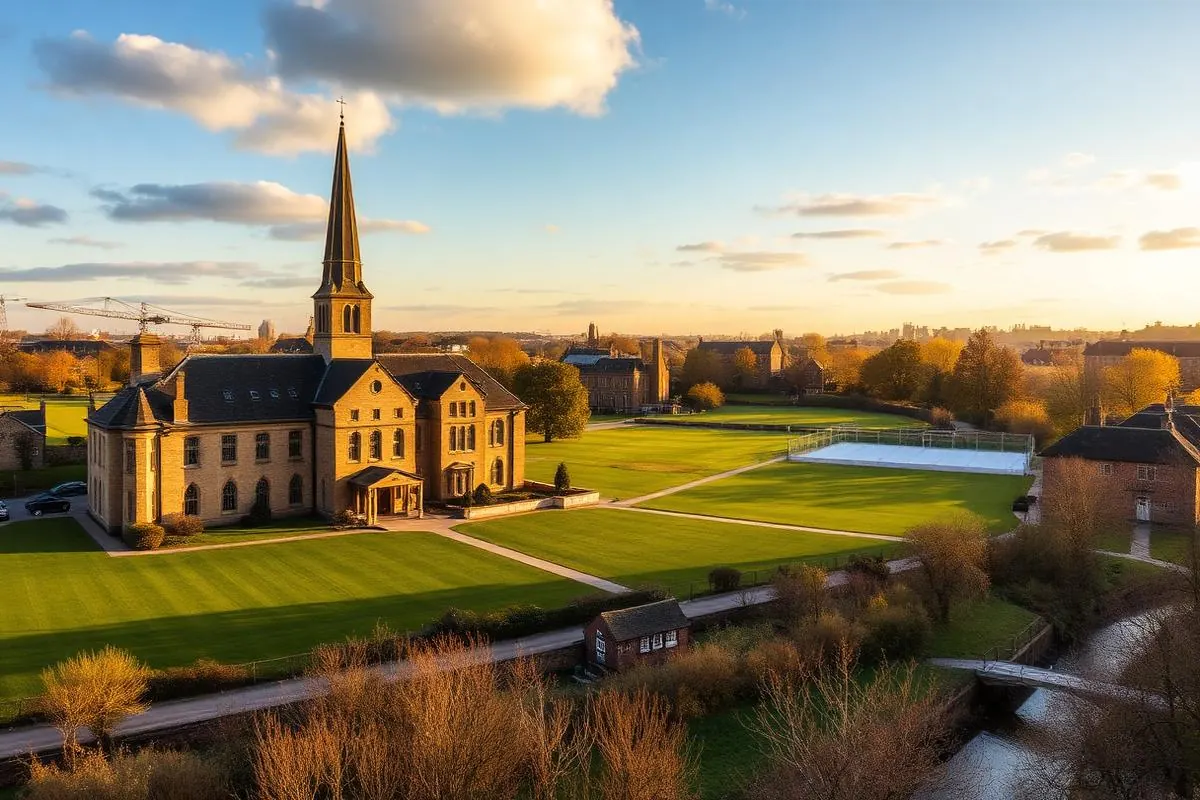 Oundle School historic buildings and cricket pitches in Northamptonshire